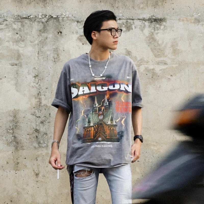 Áo thun unisex hades saigon spirit wash nam nữ áo thun tay lỡ hades sài gòn washed hades Full tag