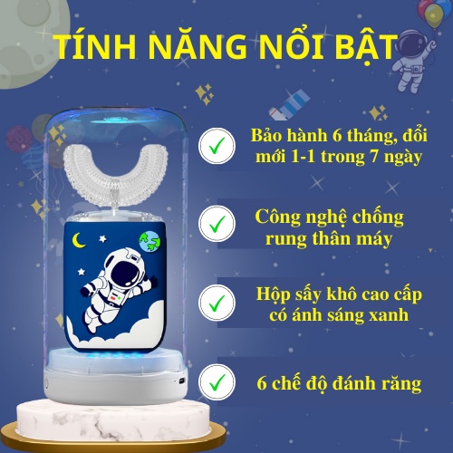 Bàn chải điện cho bé UNICORN, bàn chải đánh răng cho bé đầu chữ U siêu mềm, giúp bé vệ sinh răng miệng tự động