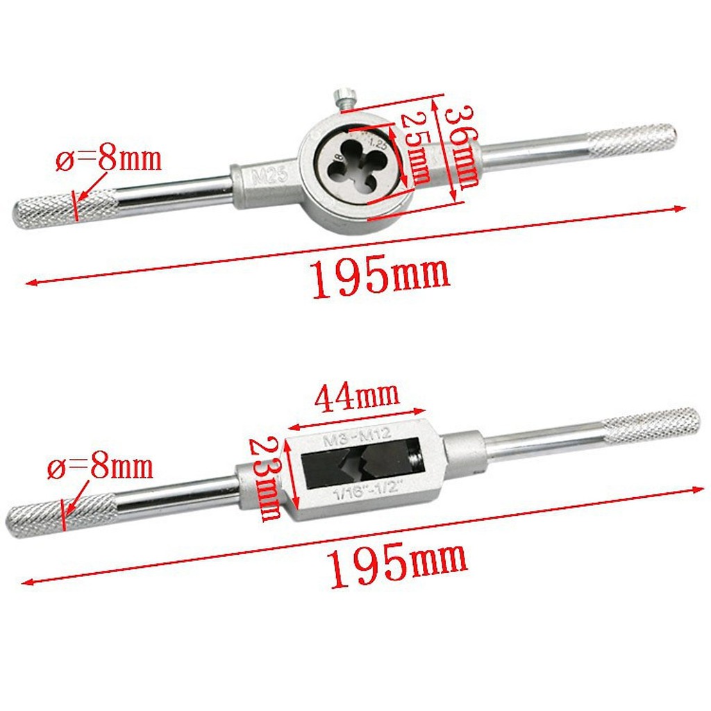 Bộ tay quay taro tạo ren trong và ngoài 12 chi tiết M6-M12 - HV Store 406