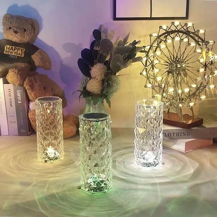 Đèn ngủ để bàn pha lê trang trí decor phòng hot tiktok Led RGB 16 màu, Cap sạc Type C - Tặng kèm điều khiển từ xa
