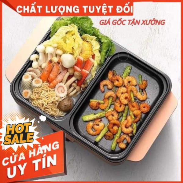 Nồi lẩu nướng điện 2 ngăn chống dính siêu tốt tiết kiệm không gian