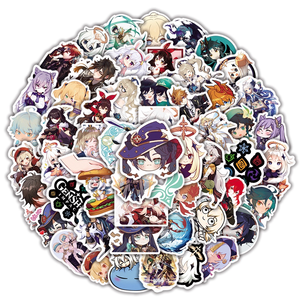 Bộ 50 / 100 cái nhãn dán trang trí laptop vali đàn guitar in hình game Genshin