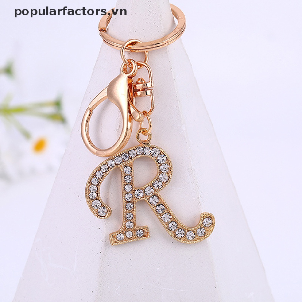 Móc Khóa Hình Bảng Chữ Cái 26 Chữ Cái Màu Vàng Đồng Đính Pha Lê Xinh Xắn Cho Nữ