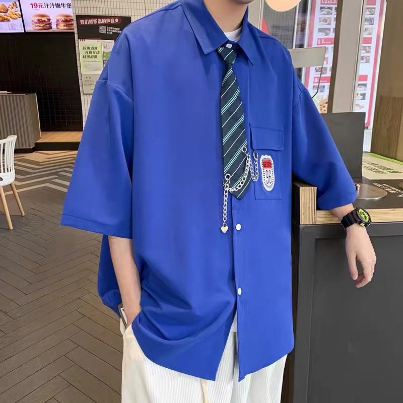 Áo Sơ Mi Ngắn Tay Phối Túi Hộp Form Rộng Phong Cách Hip Hop Hàn Quốc