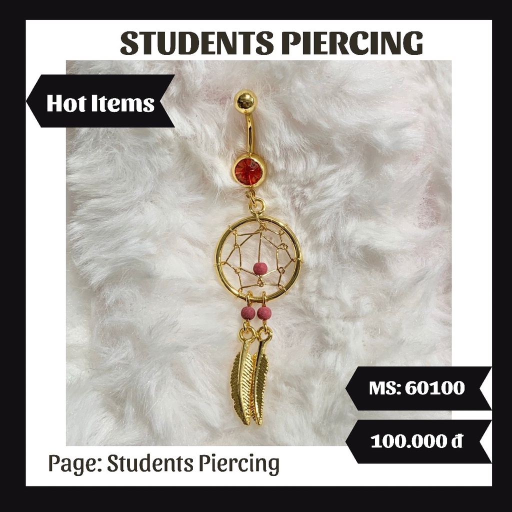 [Rẻ Vô Địch] Khuyên Rốn Dreamcatcher Màu Vàng Gold Cá Tính - Khuyên Thép 316L