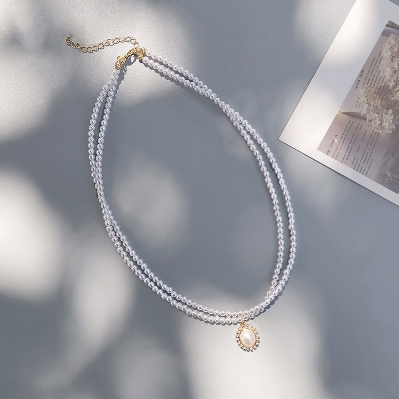 Vòng Cổ Hai Lớp Đính Hạt Ngọc Trai Phong Cách Cổ Điển Thời Trang 2022