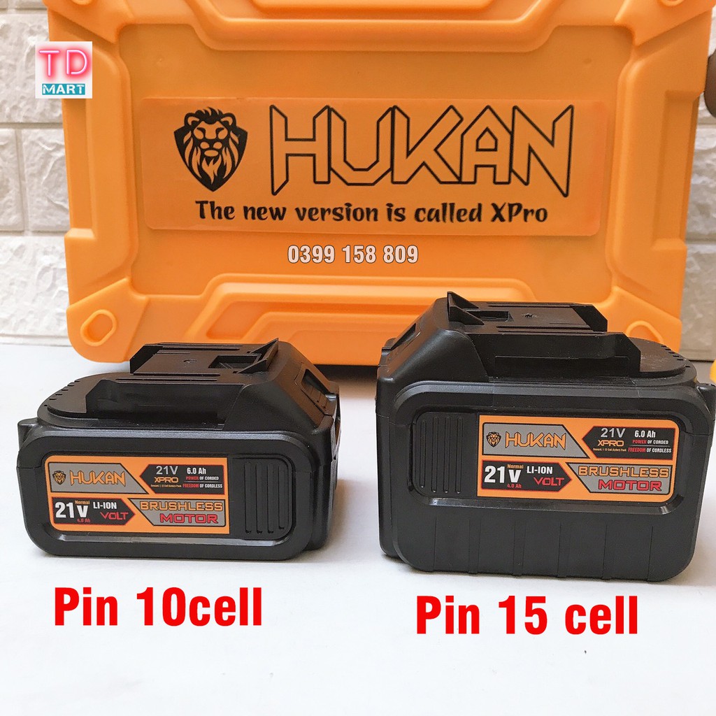 Máy siết bulong dùng pin 21v Hukan không chổi than, Pin 15 Cell Cực Khủng