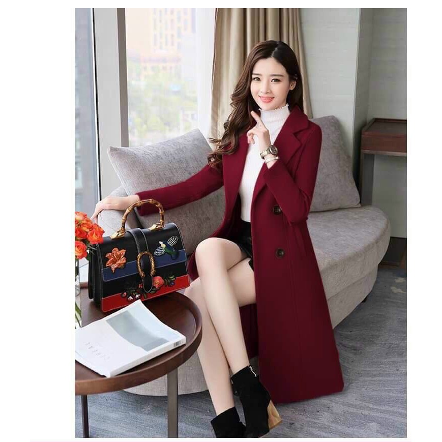 Áo Khoác Dạ Thu Đông Phôm Dài Cổ V Cao Cấp BY4470