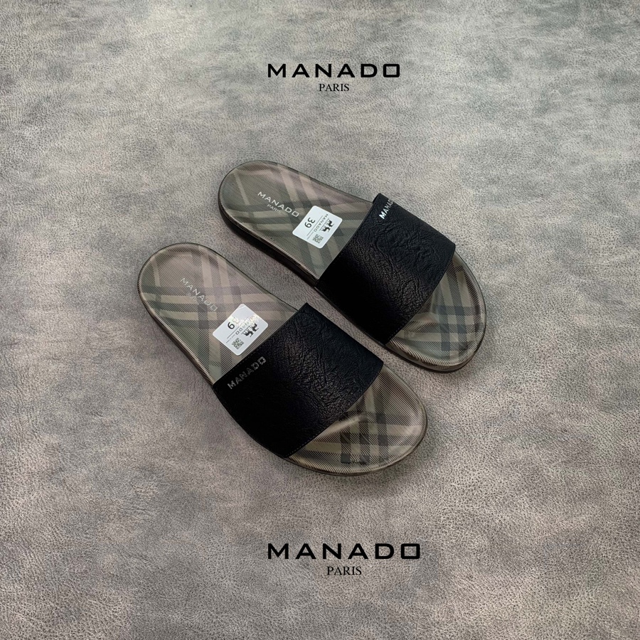 Dép da nam quai ngang cao cấp Manado Mã MND06 fullbox, quai da mềm mại, đế cao su thiết kế chắc chắn