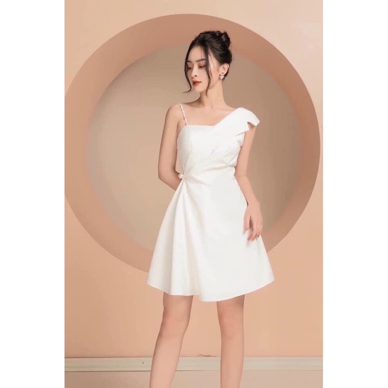 Đầm  Xoè Dự Tiệc Chéo Vai Đính Hạt Chuỗi 4 Màu Sang Trọng Zenna 🌸 Ảnh + video thật 🌸 | BigBuy360 - bigbuy360.vn