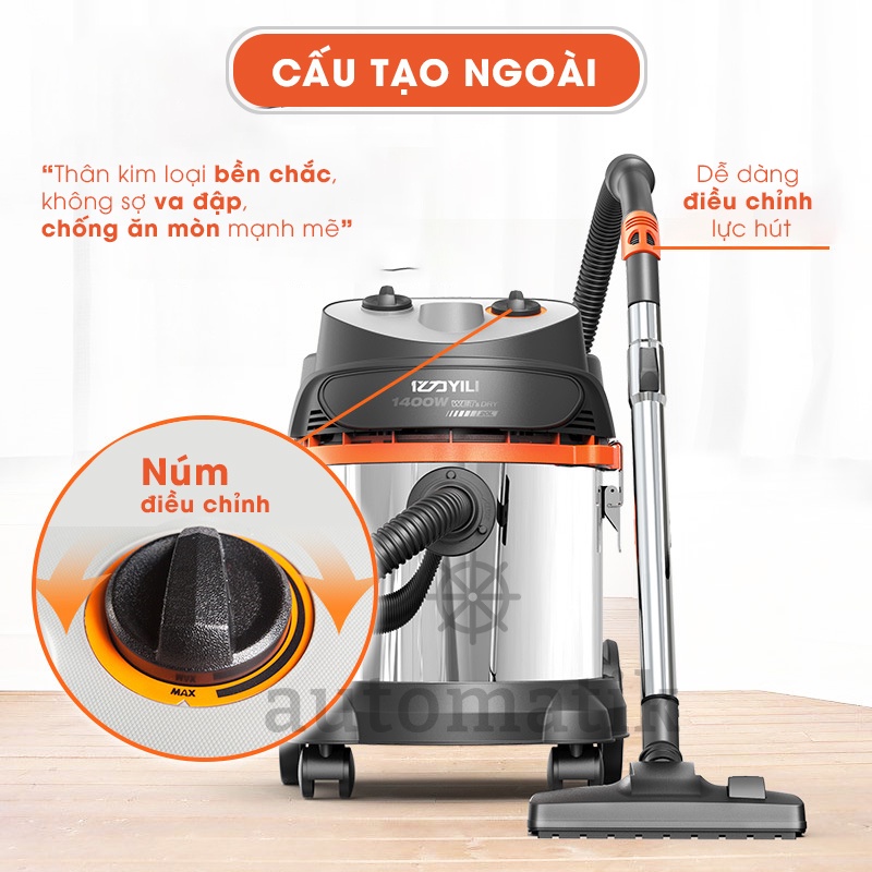 Máy Hút Bụi Công Nghiệp Gia Đình, Nhà Xưởng, Ô Tô Xe Hơi, Sofa, Nhà Cửa M15 + Tặng Bộ 09 Đầu Hút - Automatik