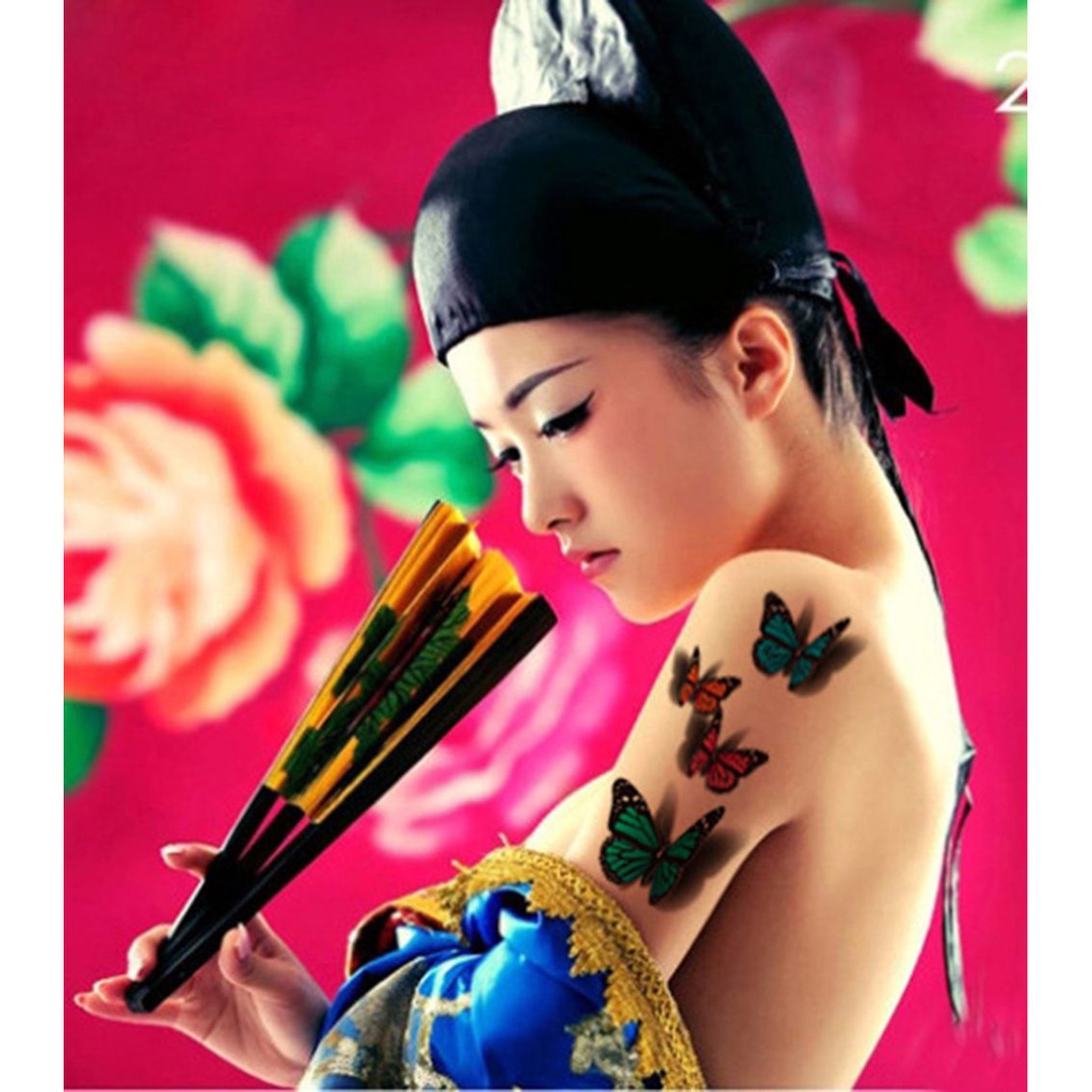[Hàng mới về] Tờ hình xăm dán tạm thời hình bướm/lông vũ nhiều kiểu 3D làm đẹp độc đáo cho nữ