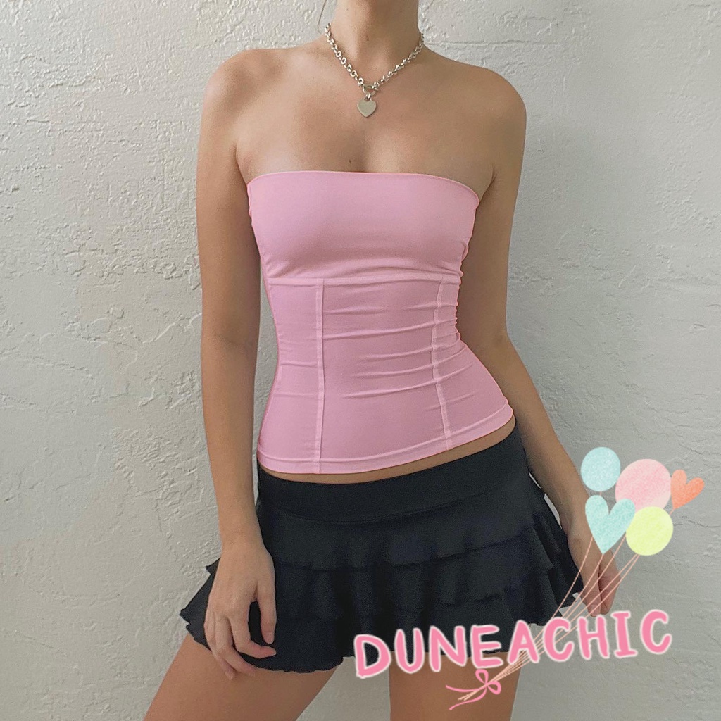 DUNEA Áo Ống Màu Trơn Dáng Ôm Hở Vai Quyến Rũ Cho Nữ