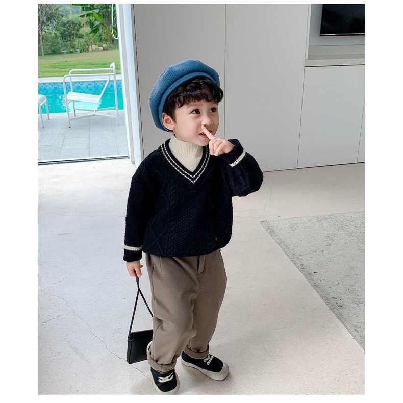 Áo sweater bé trai tay dài giả hai lớp sành điệu thời trang