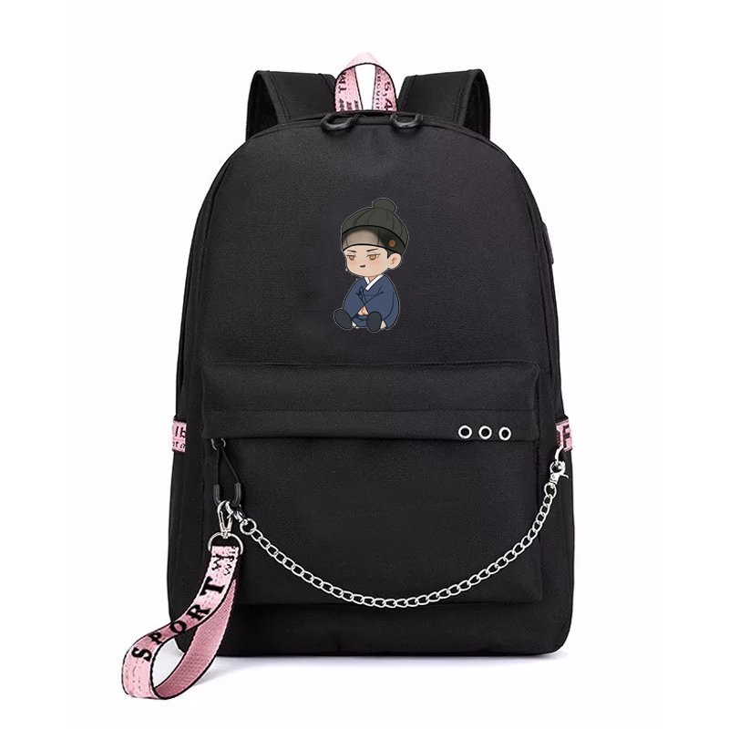Balo thông minh đen hồng in hình Dạ ký boylove chibi anime cặp sách đi học