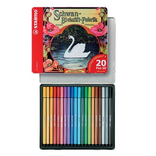 Bộ bút lông màu STABILO Pen 68 hộp thiếc (20 màu) + 1x bút bi STABILO Black F (đen) (blueshop227)