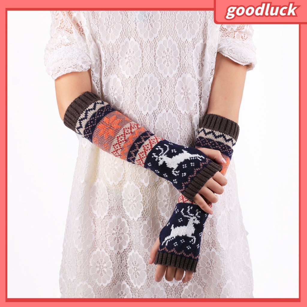 1 Đôi Găng Tay Dệt Kim Dày Giữ Ấm Cánh Tay Họa Tiết Bông Tuyết Tuần Lộc Giáng Sinh Thời Trang Thu Đông Cho Nữ