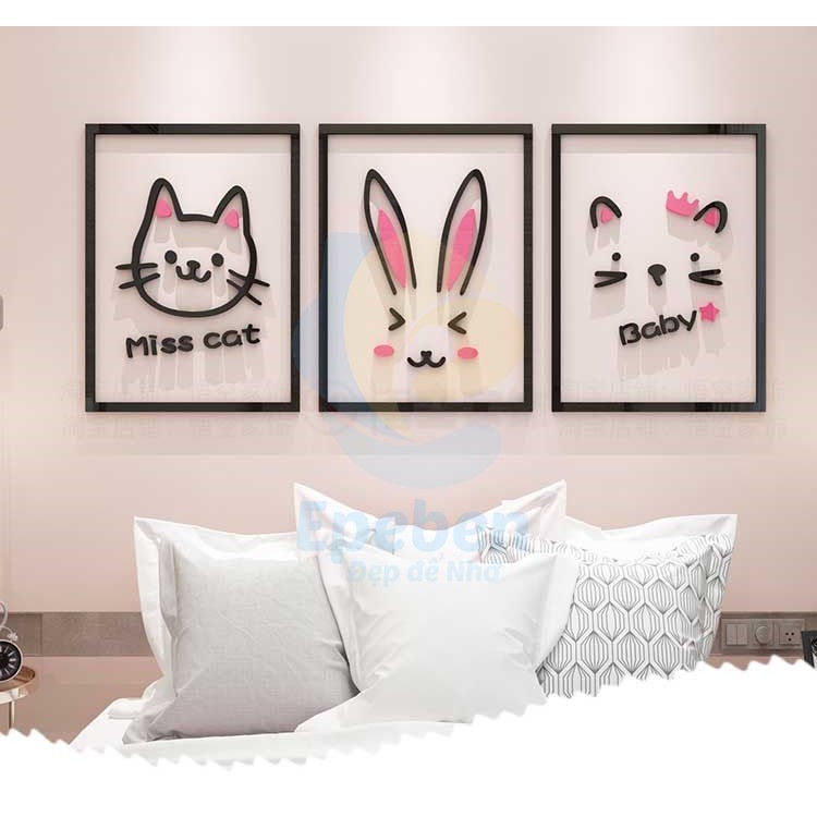 Tranh dán tường mica 3d decor khổ lớn phong cách hoạt hình trang trí mầm non, phòng cho bé Nhiều Size - EPeBen
