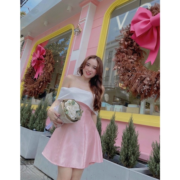 ĐẦM NỮ DÁNG CHỮ A TRỄ VAI PHỐI NƠ LƯNG ĐẦM TIỂU THƯ BẸT VAI Đầm cúp trễ vai phối nơ trắng sau lưng | BigBuy360 - bigbuy360.vn