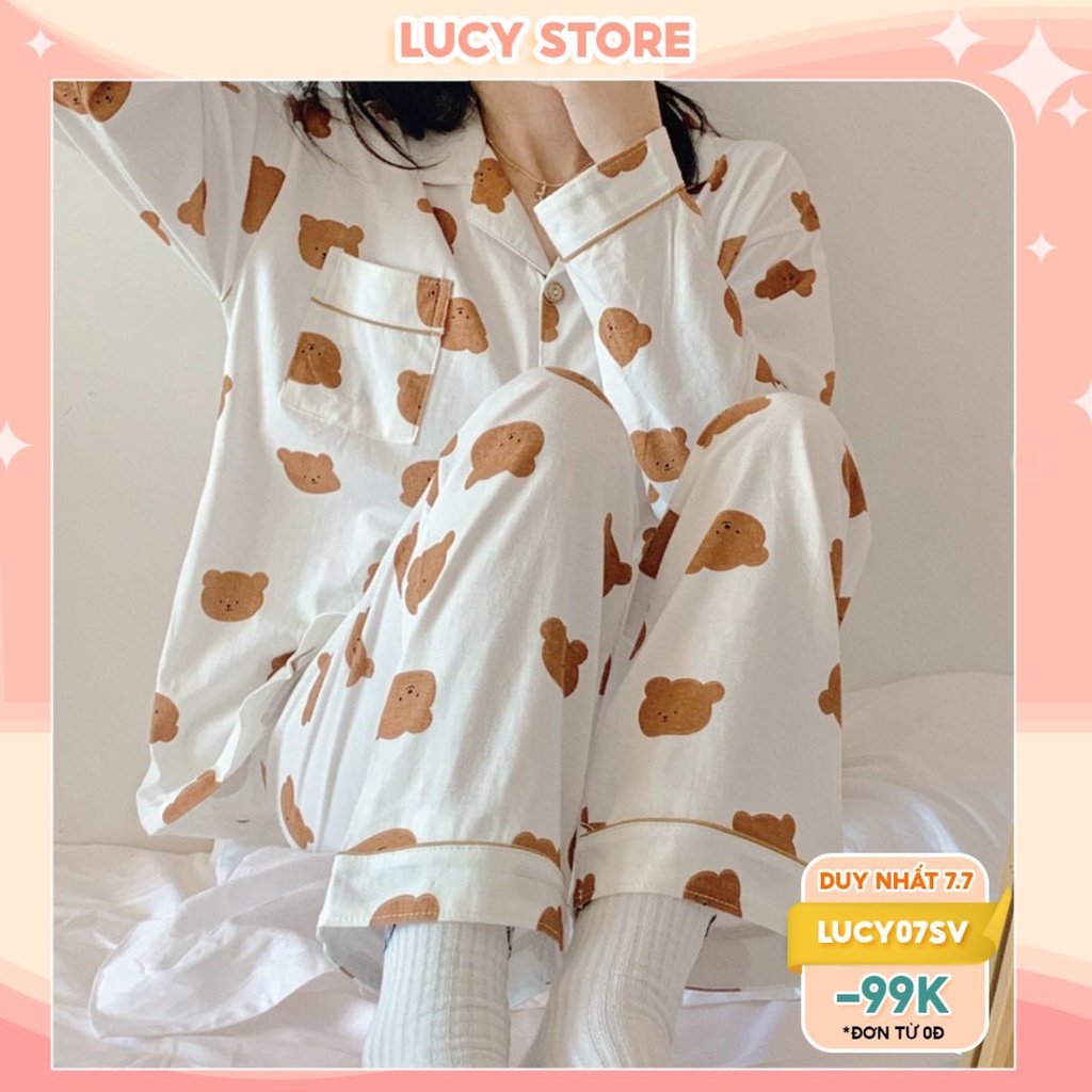 Đồ ngủ pijama bộ mặc nhà dài tay thu đông chất kate thái mềm, quần áo ngủ Lucy