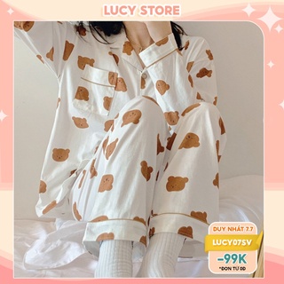 Đồ ngủ pijama bộ mặc nhà dài tay thu đông chất kate thái mềm, quần áo ngủ Lucy