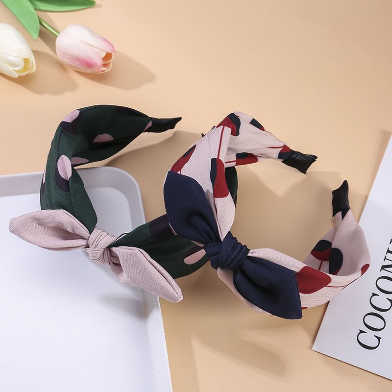 Băng Đô Cài Tóc Thắt Nơ Họa Tiết Chấm Bi Màu Sắc Ngọt Ngào Phong Cách Hàn Quốc