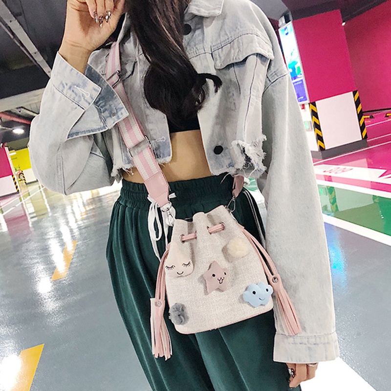 Túi Dây Rút Bằng Vải Lông Họa Tiết Ngôi Sao Dễ Thương Dành Cho Nữ