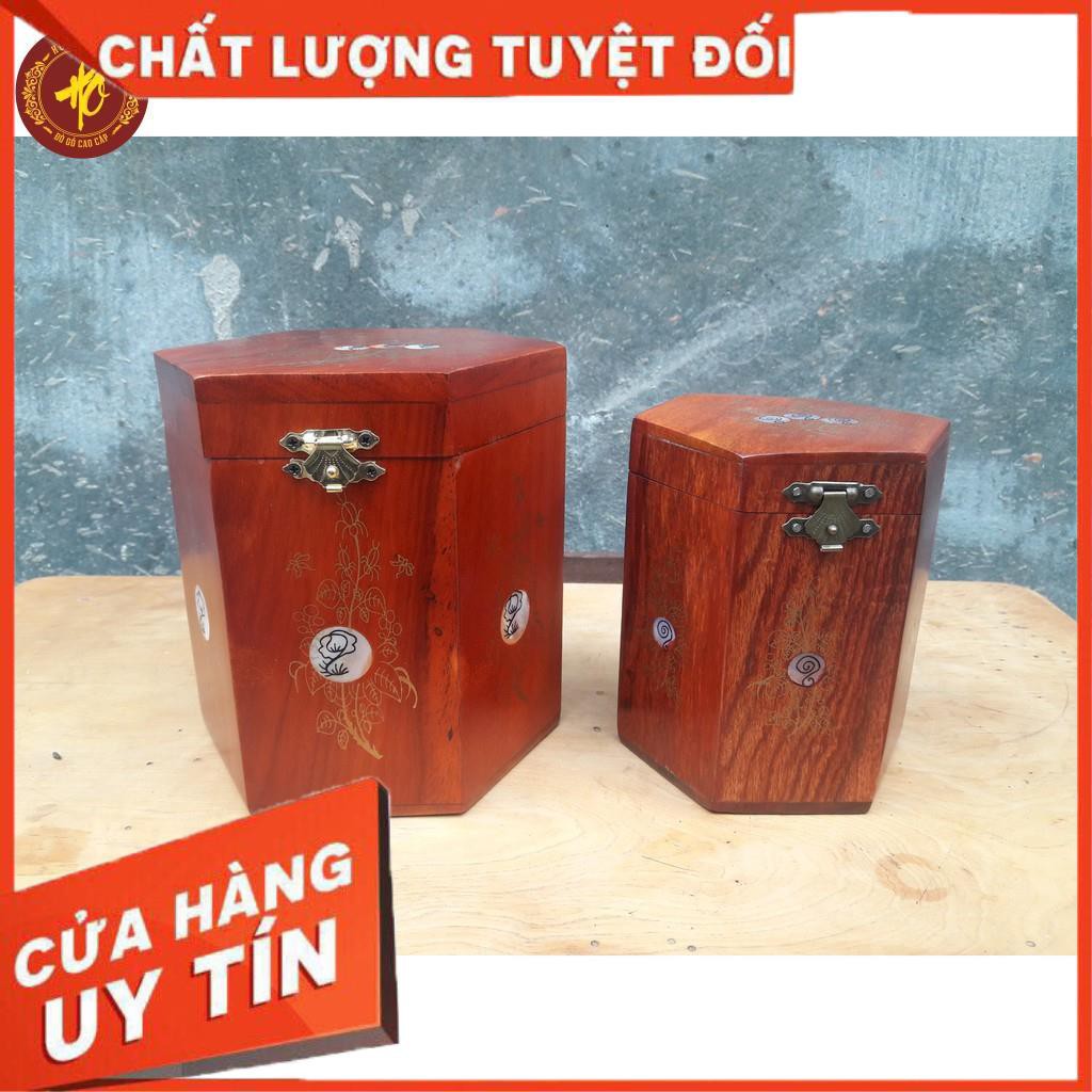 HỘP ĐỰNG CHÈ BẰNG GỖ HƯƠNG CHỮ PHÚC LỤC GIÁC LOẠI CAO TO - SƠN KHÔNG MÙI KHÔNG ĐỘC