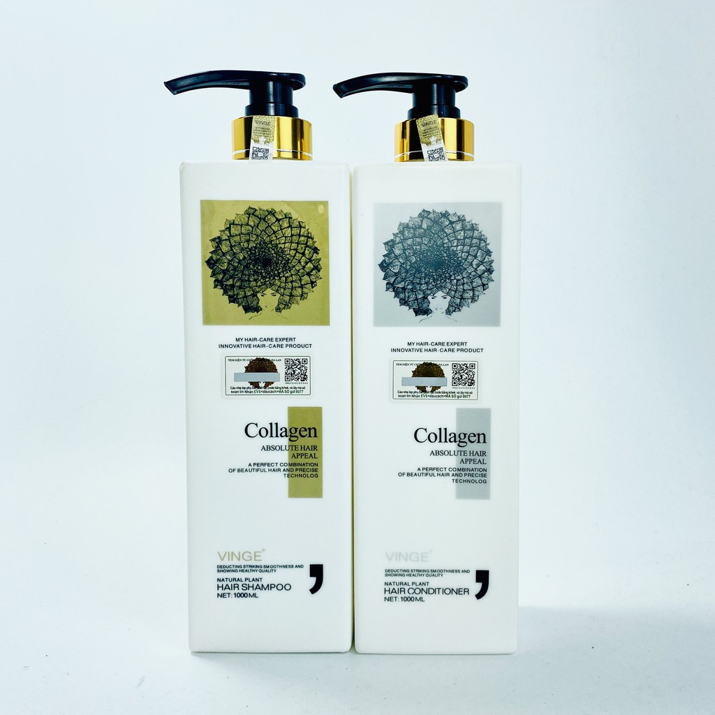 Cặp dầu gội dầu xả COLLAGEN VINGE PLUS 1000ML CHÍNH HÃNG - Hương nước hoa sang chảnh phục hồi tóc hư tổn GX12