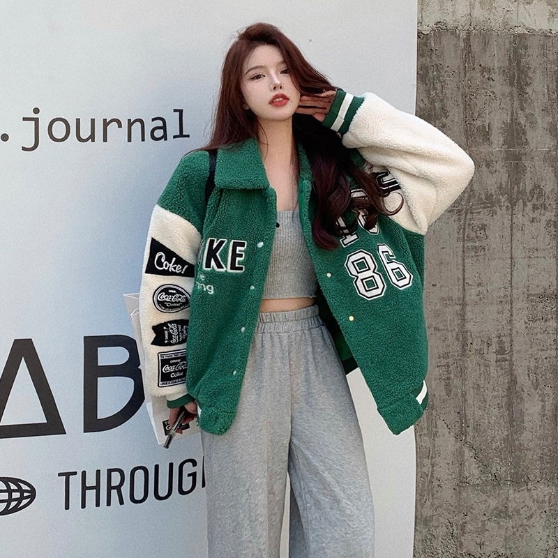 Áo khoác giả lông cừu dày dặn thời trang thu đông cho nữ