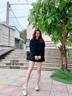 Croptop Tay Dài Phối Dây Kéo