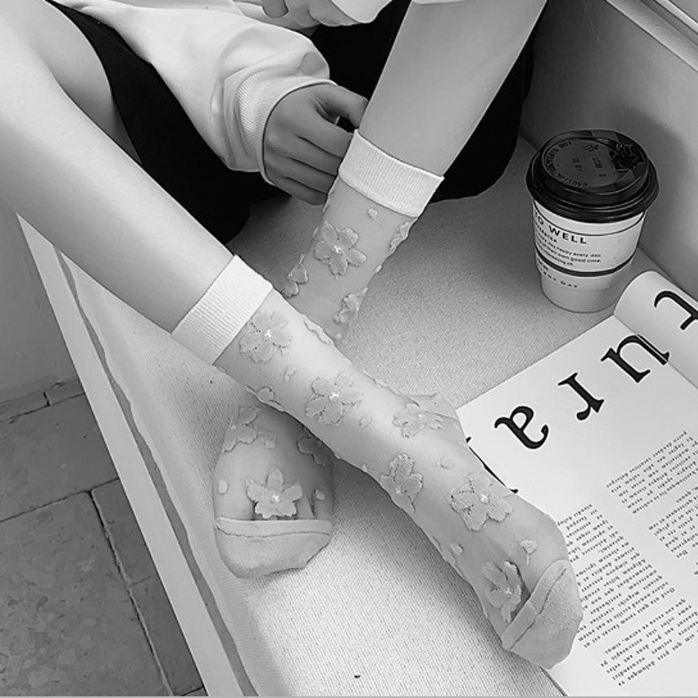 AROMA Vớ Lụa Họa Tiết Hoa Cúc / Trái Tim Ngọt Ngào Phong Cách Harajuku Cho Nữ