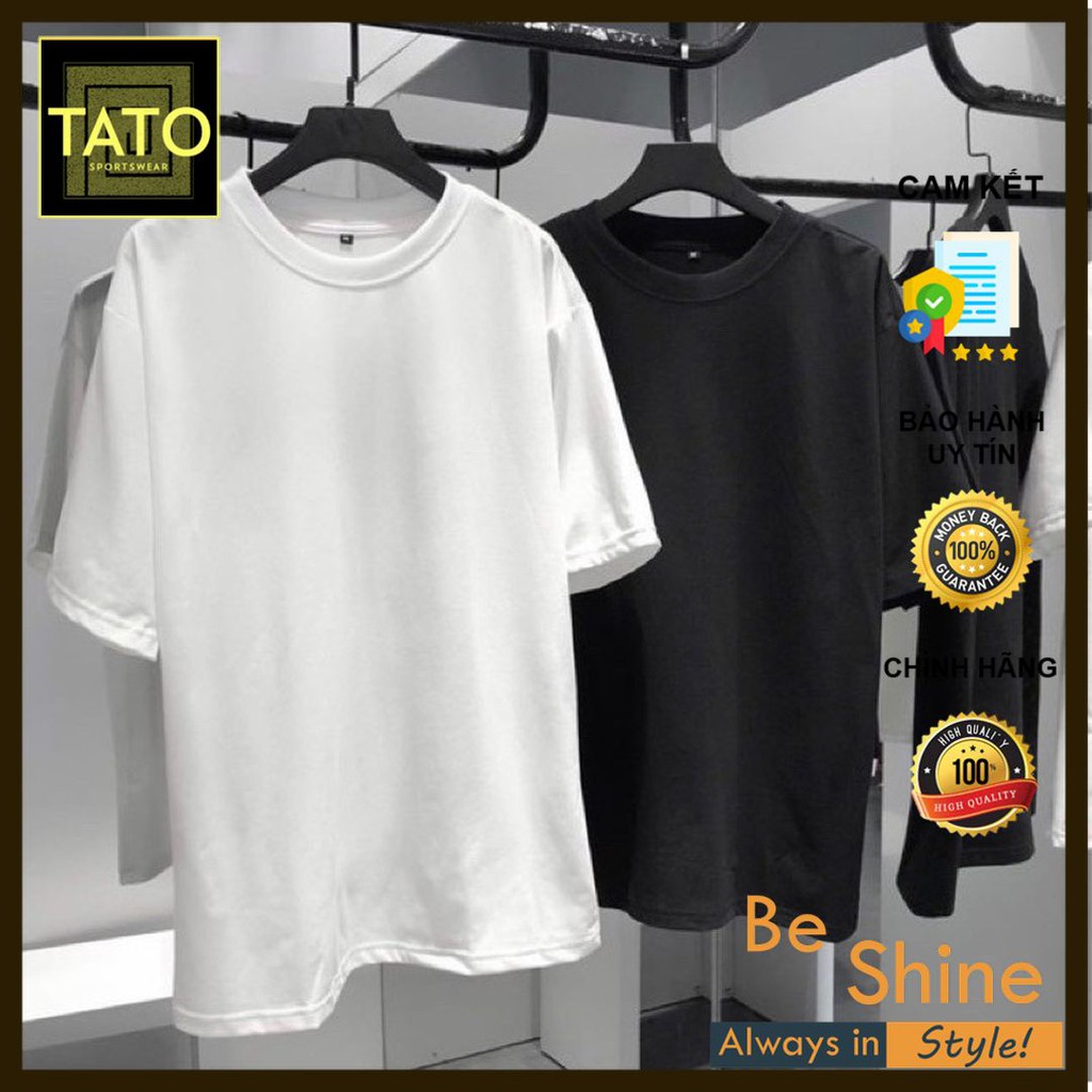 Áo Thun Trơn TATO Unisex Form Rộng 2 Màu Đen Trắng Vải Cotton dày đẹp | BigBuy360 - bigbuy360.vn