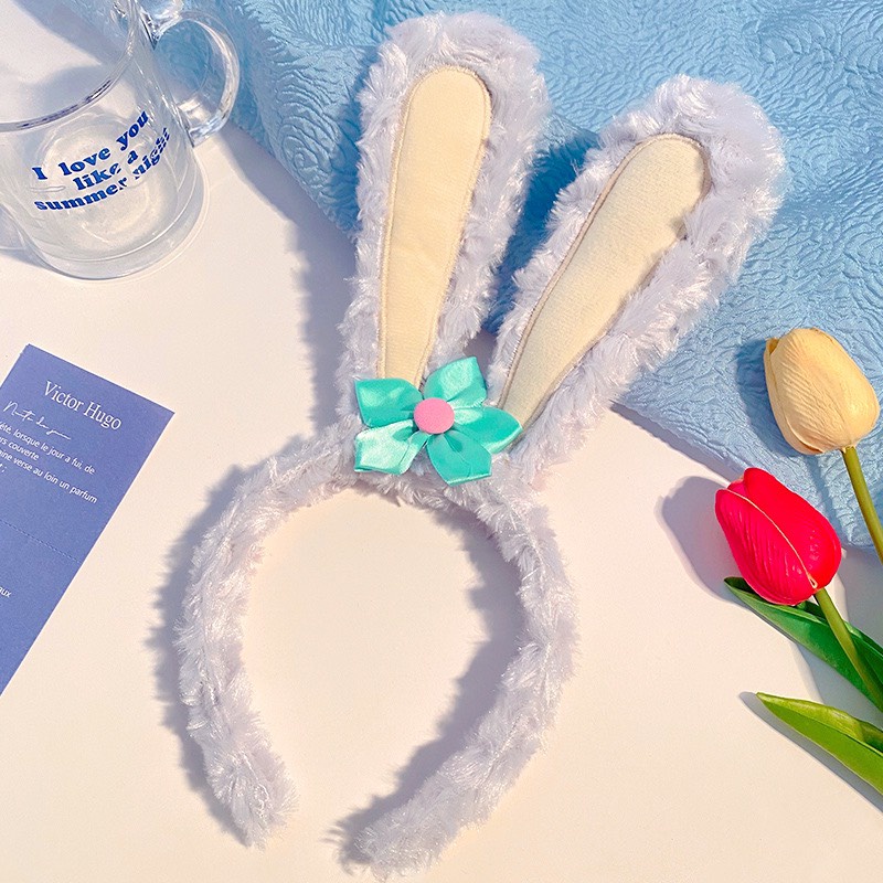 Cài tóc nữ Bluehope tai thỏ dễ thương mix hoa xinh xắn màu xanh dương chỉnh được kiểu dáng mẫu mới CTXD