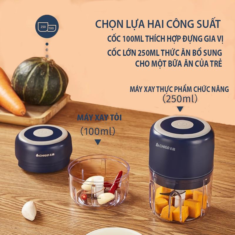 [Mã ELHADEV giảm 4% đơn 300K] Máy xay mini cầm tay CHIGO, Xay thịt, ớt, hành, rau củ quả cầm tay 100-250ml