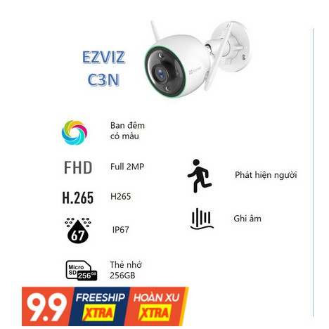 Camera Wifi Ezviz C3N 1080p 2.0M có màu ban đêm [hàng chính hãng bh 24 tháng]