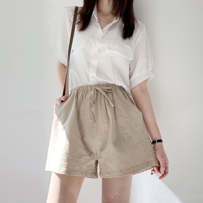 Quần short nữ ống rộng vải đũi, Quần đùi nữ ống rộng cá tính siêu đẹp | BigBuy360 - bigbuy360.vn