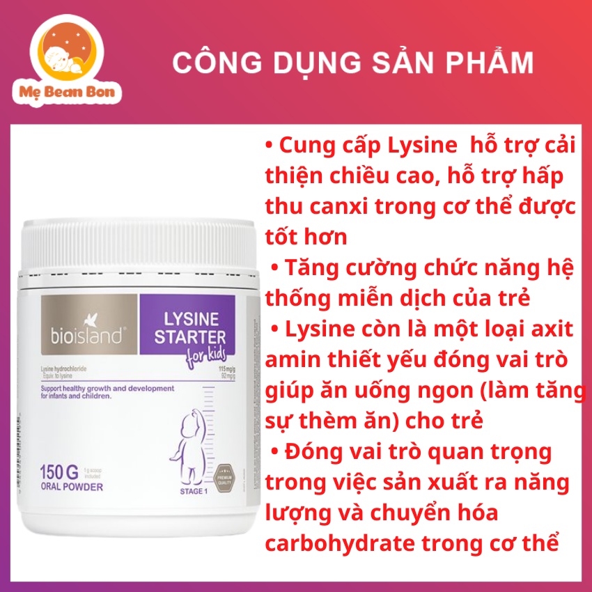 Bột tăng chiều cao Bioisland Lysine Starter For Kids 150g Úc  giúp hấp thụ canxi phát triển chiều cao thể trạng cho bé