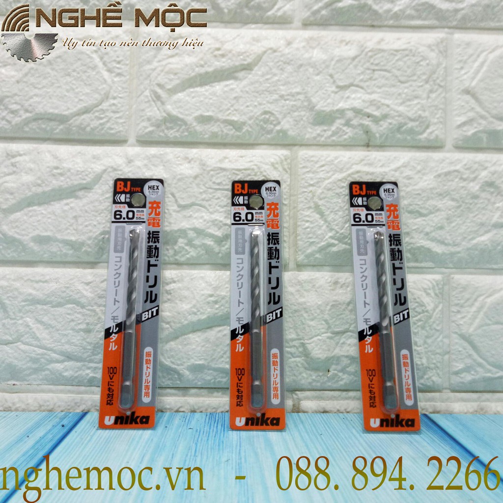 Mũi khoan bê tông Unika BJ6.0x100 chân lục giác Nghề Mộc