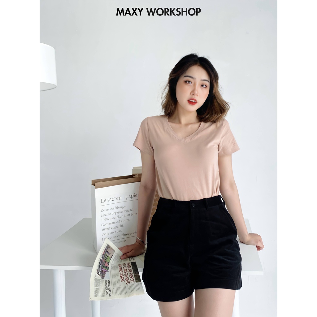 Áo thun cổ tim Nude V neck basic tee Maxy Workshop
