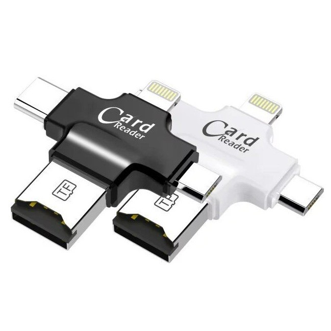 Đầu Đọc Thẻ Otg 4 Trong 1 Lightning & Micro Usb & Usb Type C Đen