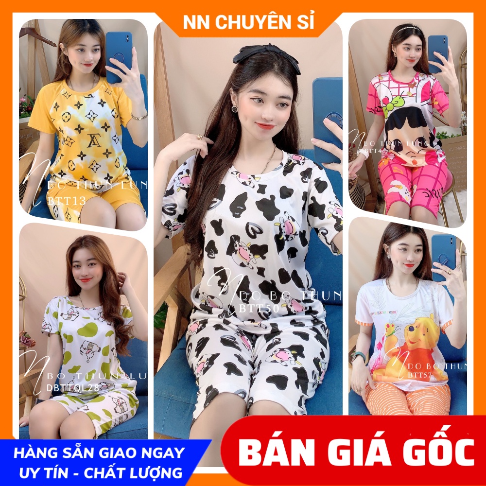 Đồ bộ nữ mặc nhà chất thun mềm mịn in bò sữa in hoạt hình  Đồ bộ loang màu BTT thun lửng tổng hợp