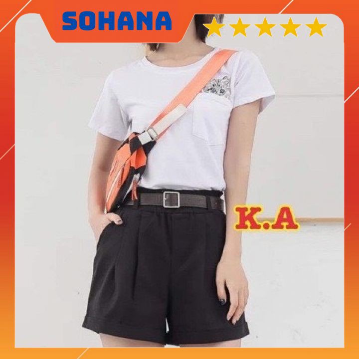 Quần Short Kaki Pants Basic Unisex Nam Nữ - Quần đùi Thun Kaki co dãn màu đen và be trơn ống rộng Ulzzang