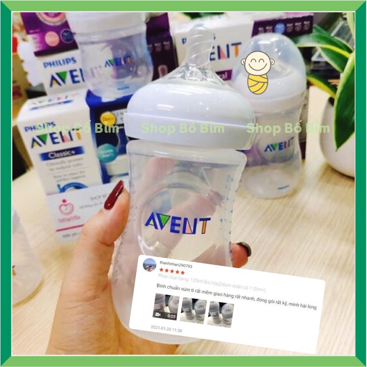 Bình Sữa AVENT Natural ⚡MẪU MỚI 𝟐𝟎𝟐𝟏⚡ Bình Sữa Avent Chống Đầy Hơi 125ml/260ml [Được chọn núm 1 -> 4] [Hàng Chính Hã