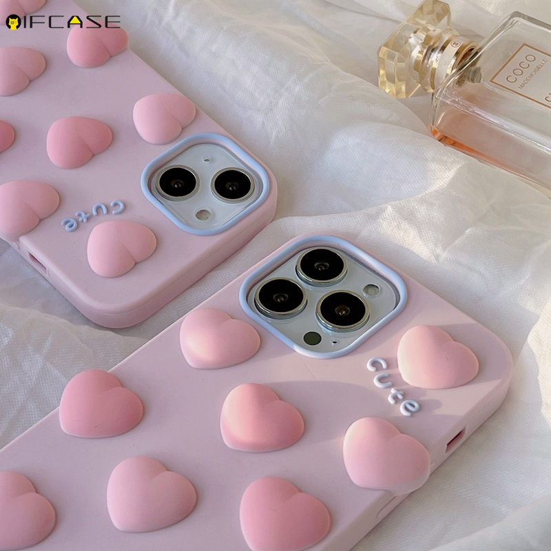Ốp Điện Thoại Silicon Dẻo Họa Tiết Trái Tim Màu Hồng Dễ Thương Cho iPhone 13 12 11 Pro Max XS Max XR X 7 8 6 6s Plus