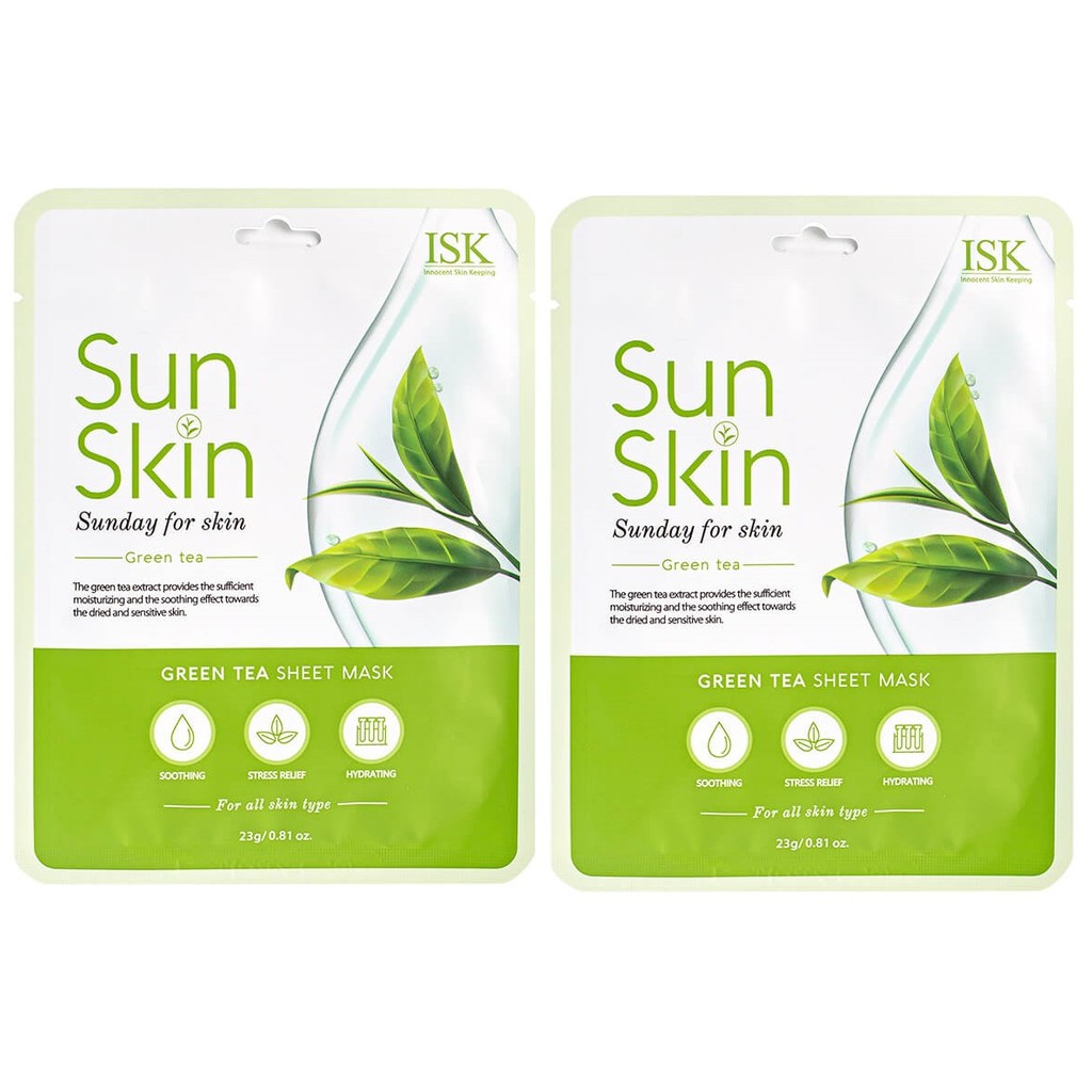 Combo 10 Đắp Mặt Nạ Trà Xanh Cao Cấp BEAUSKIN ISK SUNSKIN GREEN TEA SHEET MASK Hàn quốc 23g/ Gói