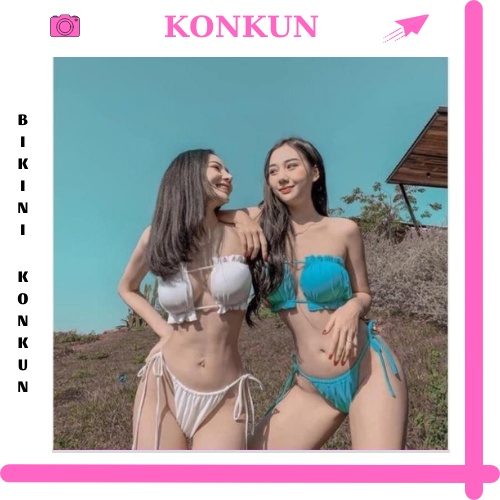 Đồ bơi bikini 2 mảnh sexy viền bèo cúp ngang KONKUN MS68