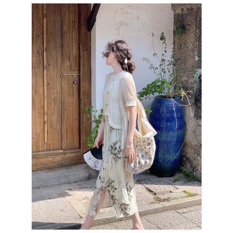 Set Áo Sơ Mi Ngắn Tay Thiết Kế Độc Đáo Phong Cách Trung Hoa Thời Trang Mùa Hè Mới