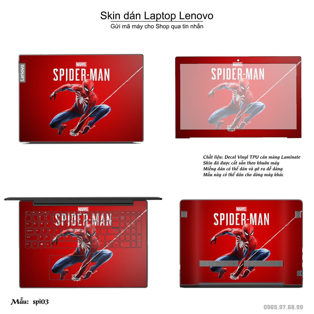 Skin dán Laptop Lenovo in hình người nhện Spiderman (inbox mã máy cho Shop)