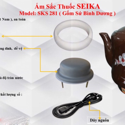 Siêu sắc thuoc tự động SEIKA 2.8L hàng xuất Nhật Bản gốm sứ cao cấp tráng men chống dính